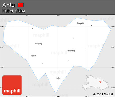 Silver Style Simple Map of Anlu, single color outside