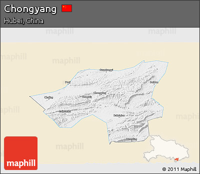 Classic Style 3D Map of Chongyang, single color outside