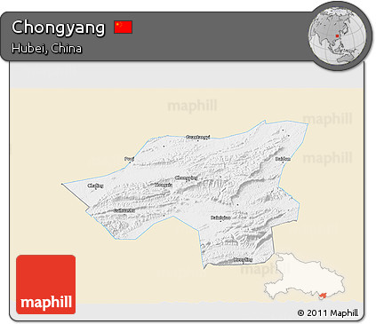 Classic Style 3D Map of Chongyang, single color outside