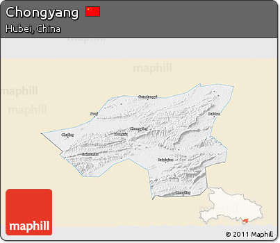 Classic Style 3D Map of Chongyang, single color outside