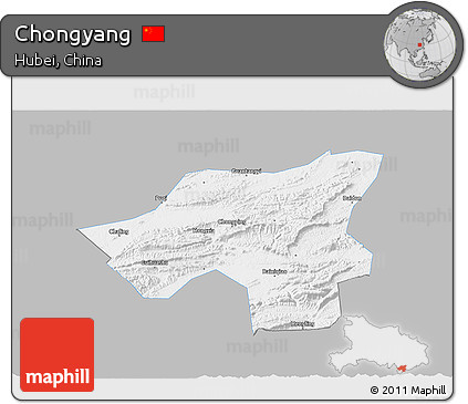 Gray 3D Map of Chongyang, single color outside