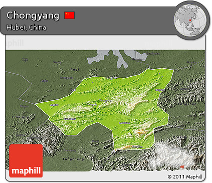 Physical 3D Map of Chongyang, darken, semi-desaturated