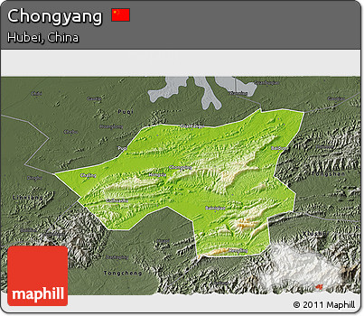 Physical 3D Map of Chongyang, darken, semi-desaturated