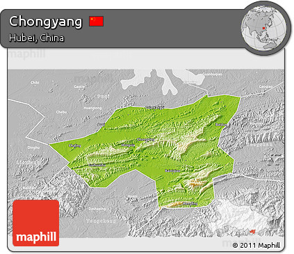 Physical 3D Map of Chongyang, lighten, desaturated