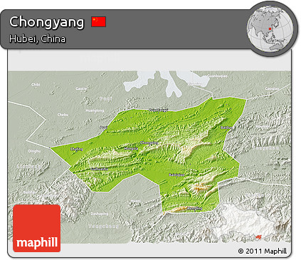 Physical 3D Map of Chongyang, lighten, semi-desaturated