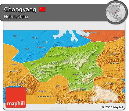 Physical 3D Map of Chongyang, political outside