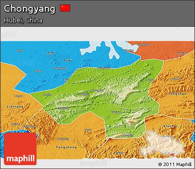 Physical 3D Map of Chongyang, political outside