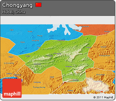 Physical 3D Map of Chongyang, political outside