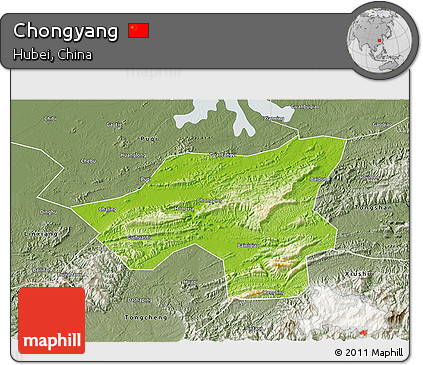 Physical 3D Map of Chongyang, semi-desaturated