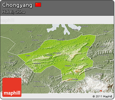 Physical 3D Map of Chongyang, semi-desaturated