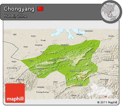 Physical 3D Map of Chongyang, shaded relief outside