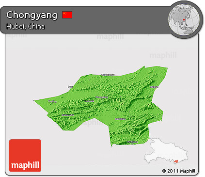Political 3D Map of Chongyang, cropped outside