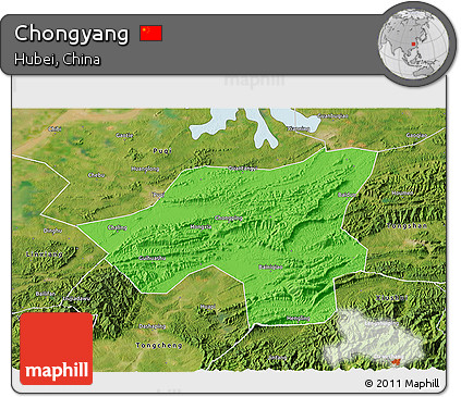 Political 3D Map of Chongyang, satellite outside