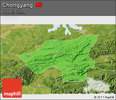 Political 3D Map of Chongyang, satellite outside