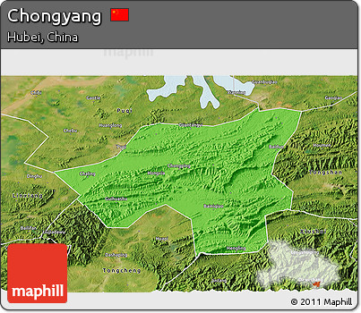 Political 3D Map of Chongyang, satellite outside