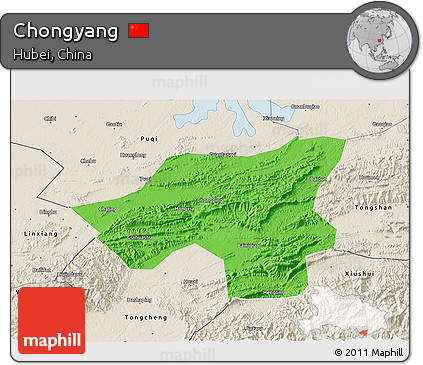 Political 3D Map of Chongyang, shaded relief outside