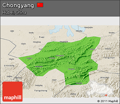 Political 3D Map of Chongyang, shaded relief outside
