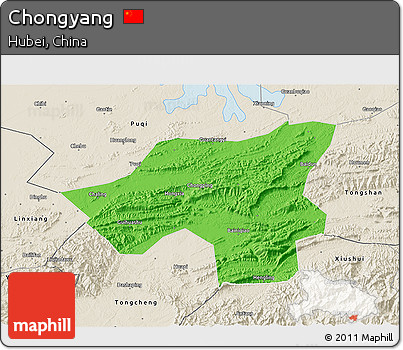 Political 3D Map of Chongyang, shaded relief outside
