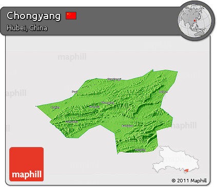 Political 3D Map of Chongyang, single color outside