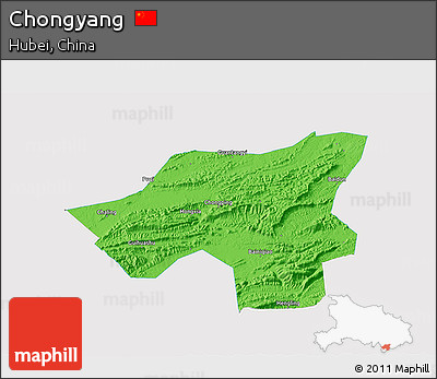 Political 3D Map of Chongyang, single color outside