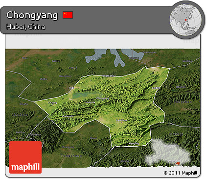 Satellite 3D Map of Chongyang, darken