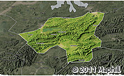 Satellite 3D Map of Chongyang, darken, semi-desaturated
