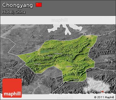 Satellite 3D Map of Chongyang, desaturated