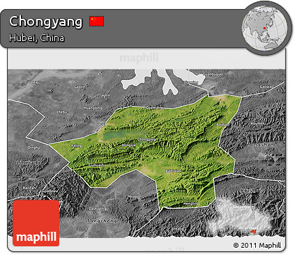 Satellite 3D Map of Chongyang, desaturated