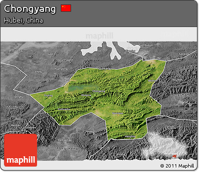 Satellite 3D Map of Chongyang, desaturated