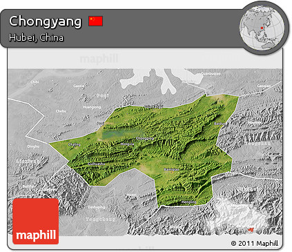Satellite 3D Map of Chongyang, lighten, desaturated