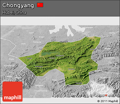 Satellite 3D Map of Chongyang, lighten, desaturated