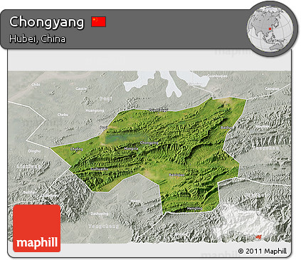 Satellite 3D Map of Chongyang, lighten, semi-desaturated