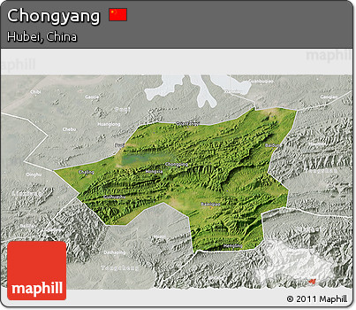 Satellite 3D Map of Chongyang, lighten, semi-desaturated