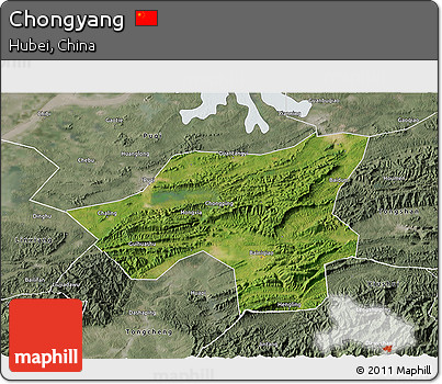Satellite 3D Map of Chongyang, semi-desaturated