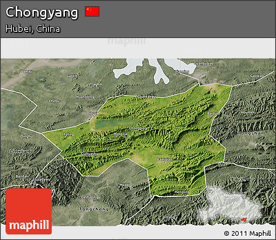 Satellite 3D Map of Chongyang, semi-desaturated