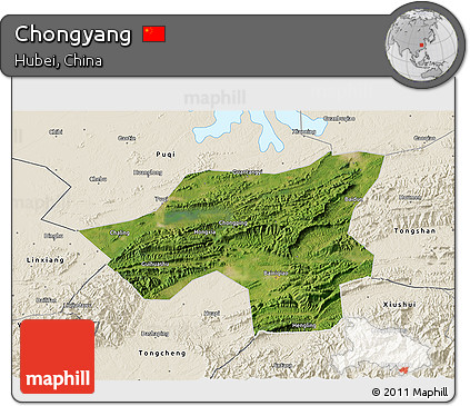 Satellite 3D Map of Chongyang, shaded relief outside