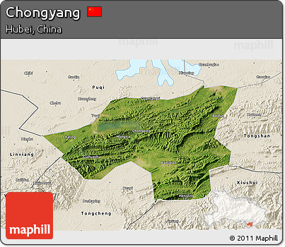 Satellite 3D Map of Chongyang, shaded relief outside