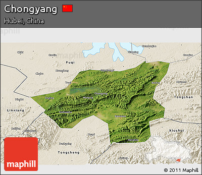 Satellite 3D Map of Chongyang, shaded relief outside
