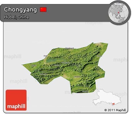 Satellite 3D Map of Chongyang, single color outside