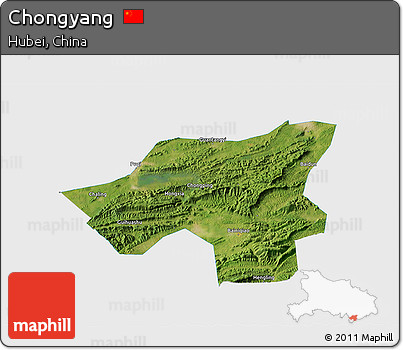 Satellite 3D Map of Chongyang, single color outside