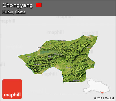 Satellite 3D Map of Chongyang, single color outside