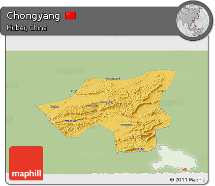 Savanna Style 3D Map of Chongyang, single color outside