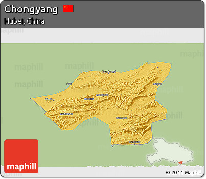 Savanna Style 3D Map of Chongyang, single color outside