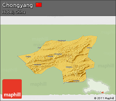 Savanna Style 3D Map of Chongyang, single color outside