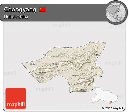 Shaded Relief 3D Map of Chongyang, cropped outside
