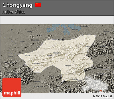 Shaded Relief 3D Map of Chongyang, darken