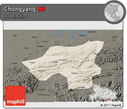 Shaded Relief 3D Map of Chongyang, darken
