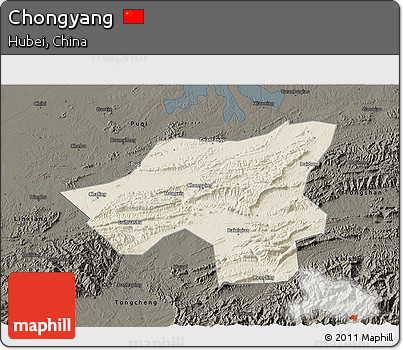 Shaded Relief 3D Map of Chongyang, darken
