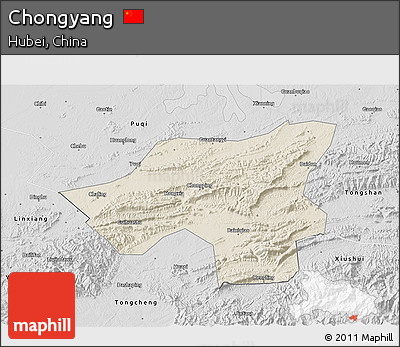 Shaded Relief 3D Map of Chongyang, desaturated