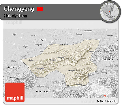 Shaded Relief 3D Map of Chongyang, desaturated